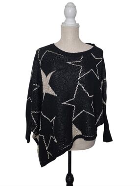 Cliche Black Gold Star Asymmetrical Knit Sweater